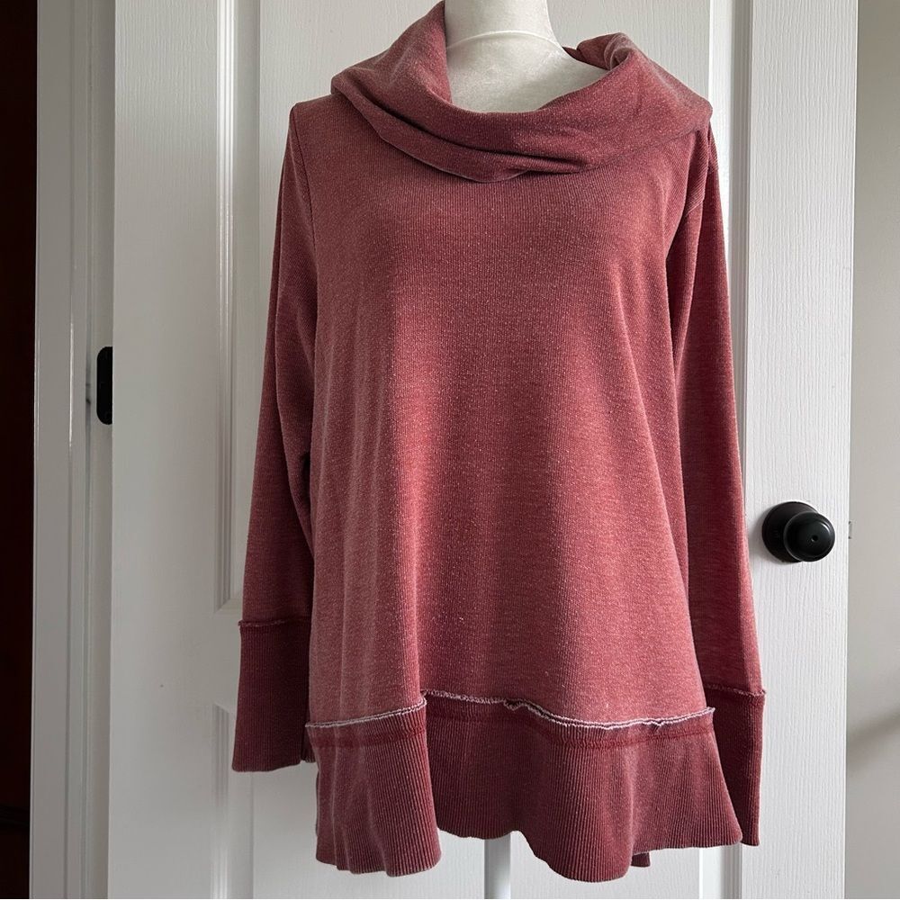 Lucky Brand Boho Slouchy Rose Cowl Neck Disressed Sweatshirt Women’s Size 2X